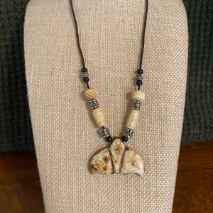 Carved  Whale Tail Pendant Necklace 18”